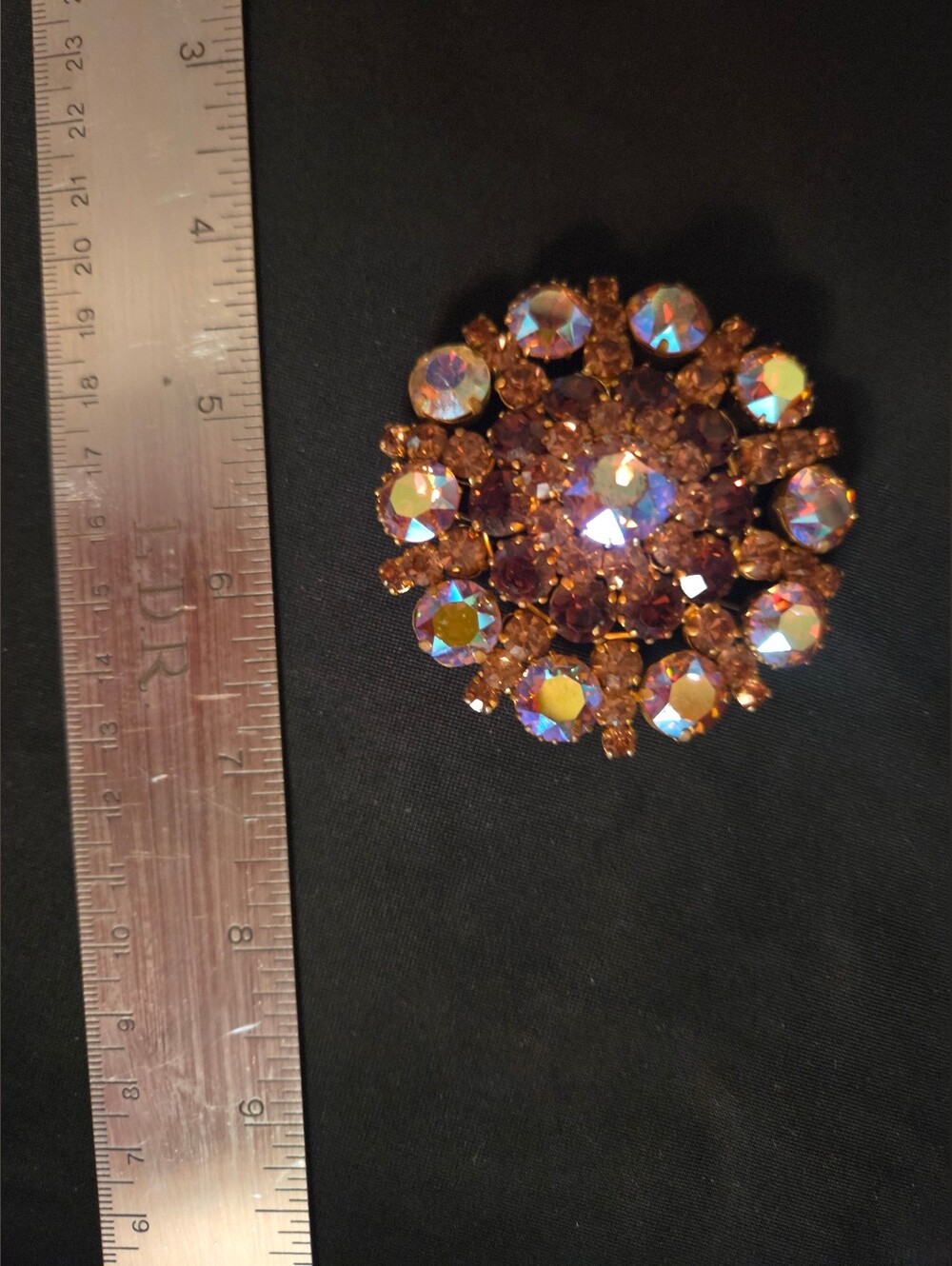 Vintage Multi Layered Dome Cluster Aurora Borealis Crystal Brooch Pin